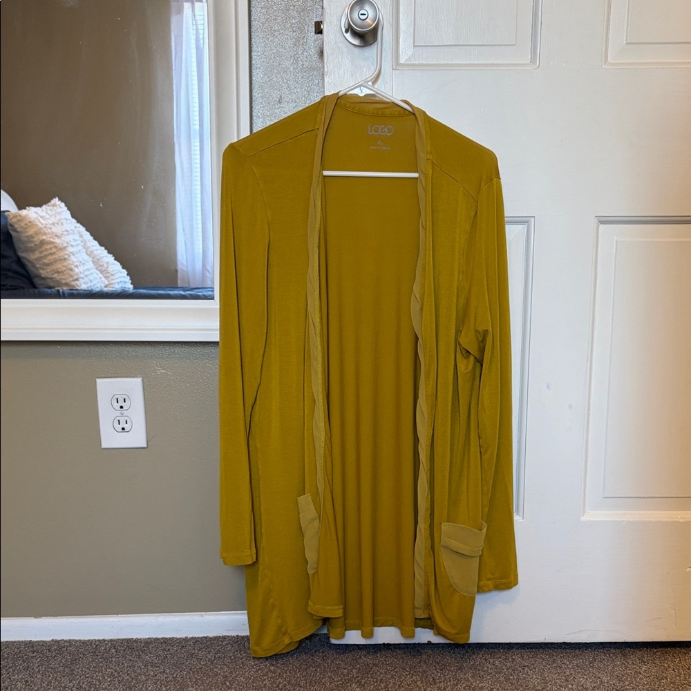 LOGO Mustard Open-Front Lightweight Cardigan